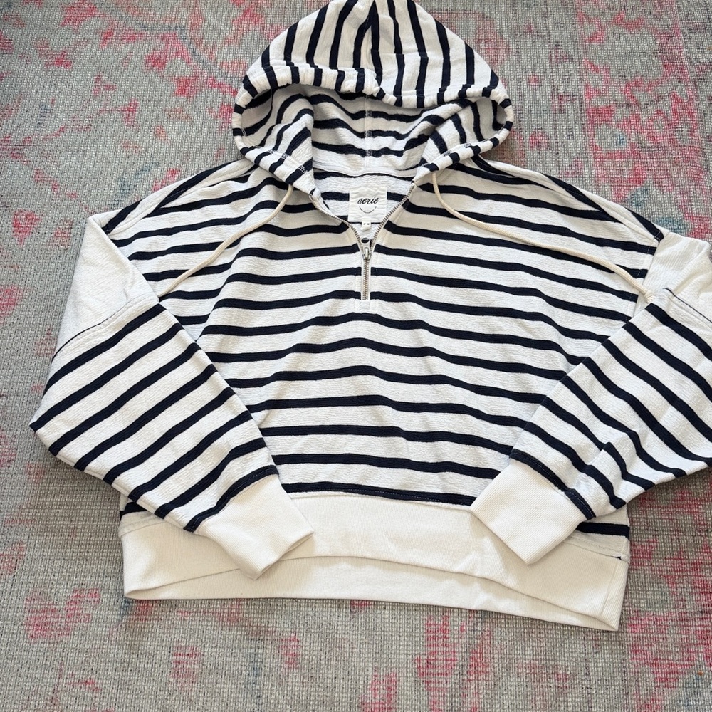 Aerie Black and White Striped Hoodie